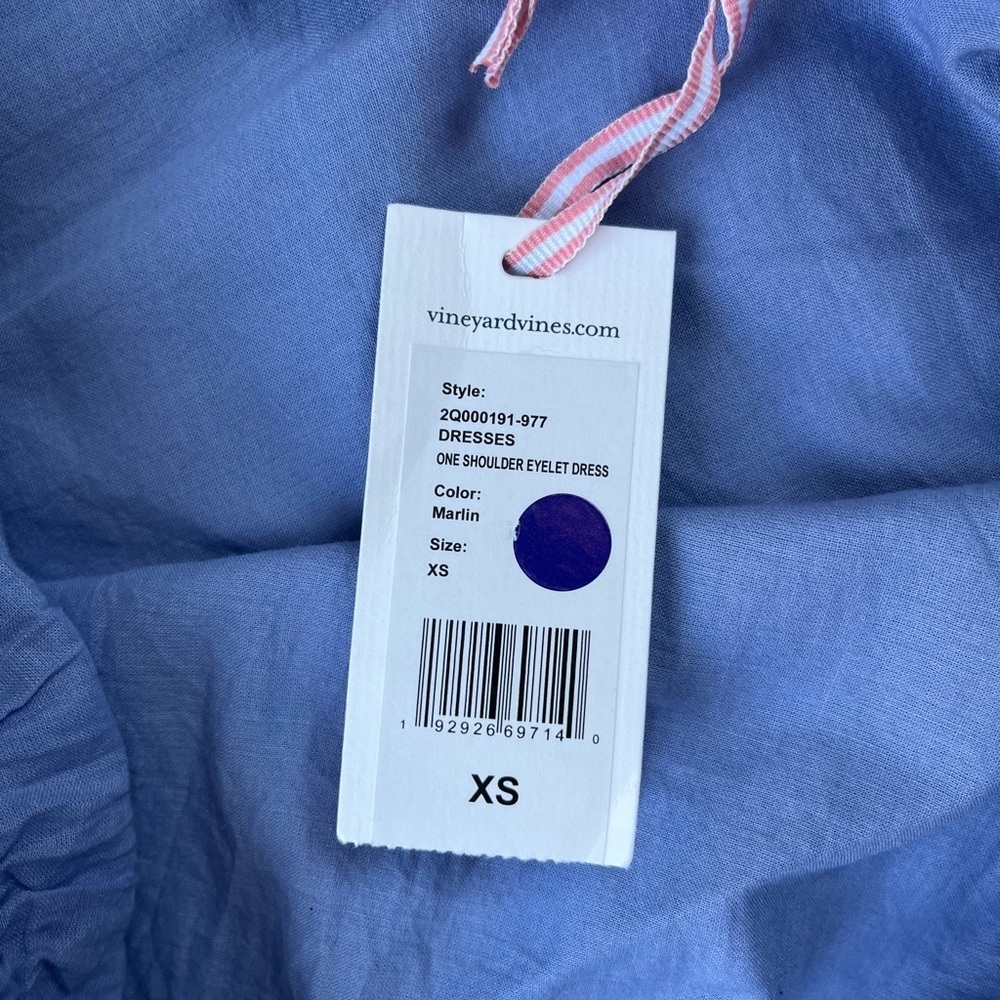NWT Vineyard Vines Blue Eyelet One Shoulder Dress Cotton Coastal Summer XS - Picture 6 of 8